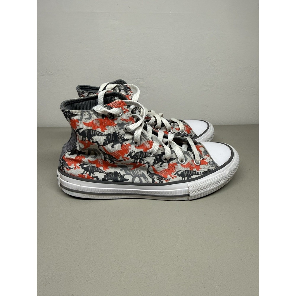 Converse Chuck Taylor High Top Sneaker Junior Sz 4 Dinosaur Gray /Orange 671598F